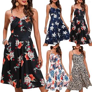 Faldas Vintage Casual Sundress Mujer Vestido de playa Midi Sin respaldo Estampado floral Mujeres Verano 2022 Boho Sexy