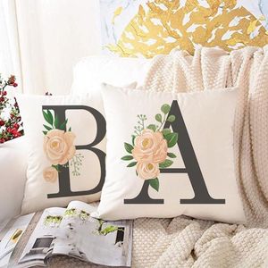 Pillow Letter Flower Print Case Poliéster Decorativa travesseiros