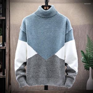 Herrtröjor Vinter varm tröja män Turtleneck Mens Pullover Patchwork Slim Fit Knit Topps Sticked Men's Pullovers Jumper Y710