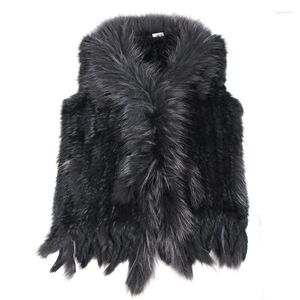 Women's Fur High Quality Retail/wholesale Raccoon Dog Collar Trim Women Knitted Natural Vest Gilet/waistcoat