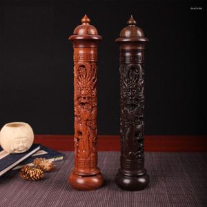 Fragrance Lamps Ebony Sour Twig Wood Carved Dragon Vertical Incense Burner Handmade Censer Furnace Round Burne