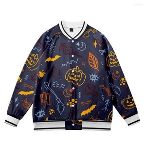 Męskie kurtki wiosna męskie Halloween nadruk baseballowy mundur streetwear jesienna luźna kurtka z długim rękawem top