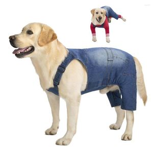 犬のアパレルmiaododoミディアムジーンズジャンプスーツの犬用デニム服の衣装青いヴィンテージウォッシュパンツクラシックジャケット