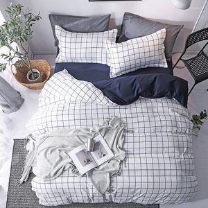 Bedding Sets 3/4pcs Home Textile White Blue Plaid Duvet Cover Pillow Cases Flat Bed Sheet Simple Nordic Linen Set For Teen Boy Girl