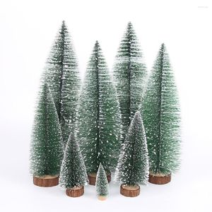 Julekorationer 1st miniträd Small Fake Pine Needle Artificial Decorated Table Ornament Navidad Xmas Santa Snow Home Party