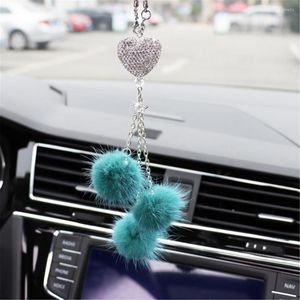 Interior Decorations Bling Diamond Crystal Hairball Car Pendant Accessory For Girl Rearview Mirror Hanging Decoration Decor Toy Ornament