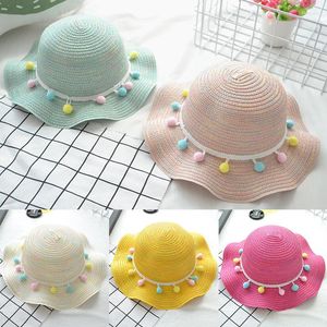 Cappelli estivi per bambini cappello di paglia intrecciato borsa a tracolla set bambini nappa pompon principessa neonate protezione solare spiaggia pizzo tesa larga cappelli da sole