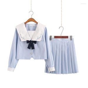 Clothing Sets JK Uniforms Japanese School Clothes For Girls Students Long Sleeve Sailor Suit Pleated Skirt Shirt Stocking 3 Pcs / Set