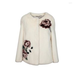 Women's Fur Women's & Faux Arlene Sain 2022 Winter Rose Print Pure White Mink Coat Women Short