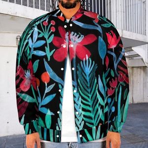 Men's Jackets Tropical Floral Print Baseball Jacket Red Flowers Long Sleeves Trendy Varsity Winter Man Coats