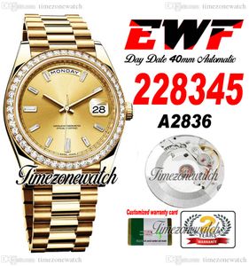 EWF DAYDATE 228345 A2836 Automatisk herrklocka diamanter Bezel Yellow Gold Champagne Diamond Dial Oystersteel Armband Samma seriekort Super Edition TimezoneWatch