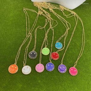 Kedjor Starella Gold Plated Link Chain Emamel Happy Face Pendant Necklace Women Fashion Jewelry Wholesale Joyeria Fina Para Mujer