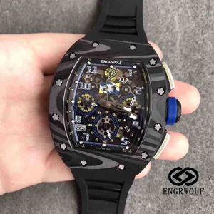 시계 손목 시계 디자이너 고급 남성 기계식 시계 Richa Milles Engrwolf R RM011 시리즈 7750 자동 타이밍 기계식 블랙 테이프 99K6