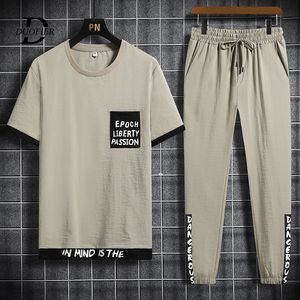 Tracki męskie Zestawy krótkiego rękawu i długie spodnie 2 -częściowy Hip Hop Streetwear Spring Summer Summer Męski zestaw modowy Casual 220930