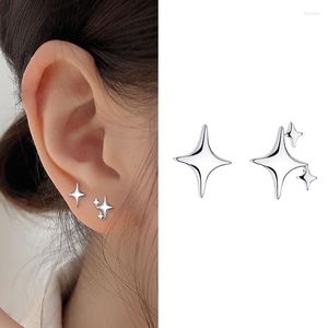 Stud Earrings Asymmetry Micro Inlaid Crystal Four Pointed Star Women Small Cute Banquet Christmas Year Jewelry