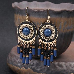 Dingle örhängen vintage bohemiska blå pärlor jhumka för kvinnor etnisk turkisk zigenare runda metalltassel