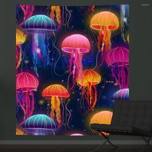 Tapisserier Dark Academia Room Decor Fluorescerande Tapestry p￥ v￤ggmattan Jellyfish Dekorativ Boho -dekoration Hem