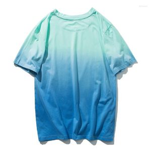 Herren-T-Shirts, Sommer, lässig, kurzärmelig, Farbverlauf, T-Shirt, Herren-Tops, niedlich, koreanisches Jungen-Farbstoff-T-Shirt, blaues T-Shirt, 3XL, Mann, übergroß, männlich