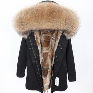Women's Fur Women's & Faux MAOMAOKONG2022 Detachable Super Large Real Lining Raccoon Collar Coat Long Slim Female Jacket