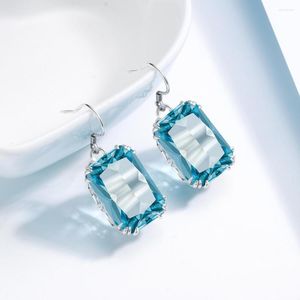 Dangle Earrings Women 925 Sterling Silver Aquamarine Luxury Gems Retro Square Blue Topaz Drop Korean Fashion Fine Jewelry