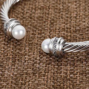 Wire Bangle Womens Armband Armband Charm Designer Smycken Twisted Men Cable White Gold Fashion Copper Pearl Jewelry FYC0