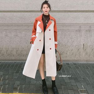 Trench feminina Coats Elegantes Windbreaker feminino 2022 Patchwork Coat Feminino Spring Autumn Mush Double Brenthed Belt Long Long Long