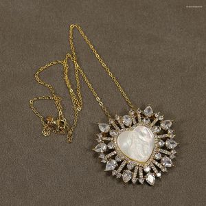 Подвесные ожерелья Guaiguai Jewelry White Shell Mop камея дева Мэри CZ Микропроирза Золото Золотое Сердце Колье