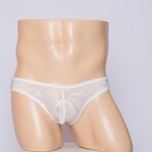 UNDUPTS MENS SISSY FLORAL DANGE KISAKLAR Şeffaf iç çamaşırı şeffaf külot eşcinsel çıkıntı torbası bikini gövdeleri g-string ile gör