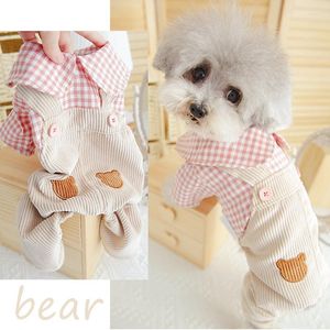 Собачья одежда вельветовая медведя брюки в целом для комбинезона для щенков маленький розовый кофе с клетчатой ​​рубашкой летняя весенняя одежда для домашних животных