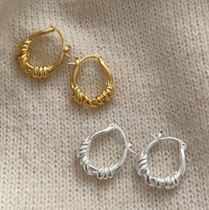 Creolen aus 18-karätigem Gold, authentisches 925er-Sterlingsilber für Damen, großer Twist-Seilknoten, ovaler Leverback-Huggie, FEINER SCHMUCK C-C933