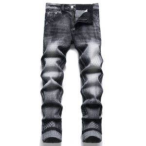 Stretch Printed Men's Retro Black Jeans Autumn Punk Slim Fit Cotton Denim Pants Fashion Casual Streetwear Pantalones Vaqueros