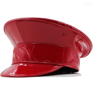 Berets Red Women Men Leather Military Hat Germany Officer Visor Cap Army Cortical Cosplay Halloween Party