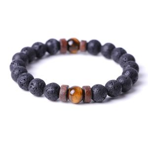 8mm Natural Lava Stone Stone Handmade Fios de Flato Bracelets para Homens Mulheres Elastic Bangle Loves Jóias