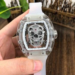 Multifunktion Superclone Luxury Mens Mechanical Watch Crystal Transparent Personlig skalle ihålig