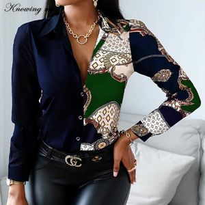 Women's Blouses Women Autumn Blouse Shirt Office Lady Long Sleeve Turn-down Collar Casual Shirts 2022 Elegant Fashion Patchwork Button