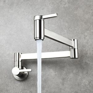 Kitchen Faucets Double Switch Modern Tap Cold Water Folding Arm Faucet Bathroom Sink Pot Filler Splash Proof Brass Basin Wall Mount