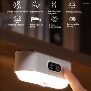 Luci notturne Dimmabile LED LED 5 Luminosità Tappo USB / Sensore di movimento ricaricabile Armadio Armadietto Armadietto Lampada di lettura del comodino