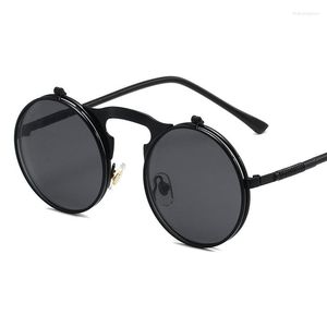 Zonnebrillen retro flip round heren vrouwen metaal steampunk stijl zonnebril voor mannelijke vrouwelijke dubbele cirkelvormige helzen lens bril