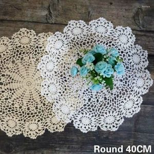 Bord mattor 40 cm runda lyxhandgjorda virkade blommor doilies kaffemugg tyg te cup täcke handduk för bröllop bankettfest