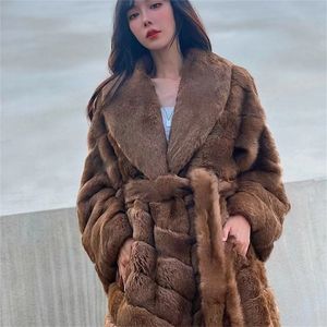 Womens Fur Faux Women Real Rabbit Coats With Natural Whole Skin Genuine Rex Long Coat Winter 220930