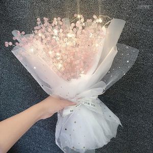 Decorative Flowers & Wreaths Artificial Bouquet With Acrylic Bead Drop DIY Crafts INS Gypsophila Lights Beaded Valentine's Day Gift For