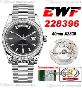 EWF V2 DayDate 228396 A2836 Orologio automatico da uomo 40 diamanti lunetta nera Baguette quadrante con diamanti Bracciale President Stessa scheda seriale Super Edition Timezonewatch B2