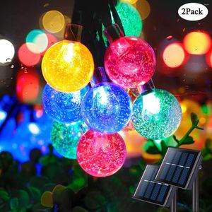 Strings 50LEDS Solar Lamp Crystal Ball LED String Lights Waterproof Fairy Garland For Outdoor Garden Xmas Wedding Multi Color 2pack