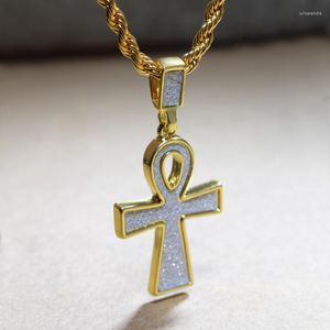 Pendant Necklaces Karopel Ankh Bling Cross For Men Golden Key Of Life Egyptian Charm Necklace Hip Hop Jewelry Iced Out Crystal