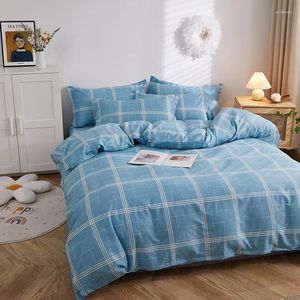 Set di biancheria da letto Biancheria da letto in cotone scozzese blu Set copripiumino morbido moderno Copripiumino singolo matrimoniale con federa di lenzuola