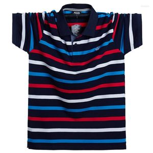 Men's Polos Men Polo Shirt Summer Casual Breathable Plus Size Striped Short Sleeve Cotton Business Clothes Tops Tees