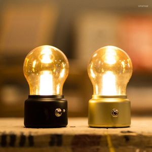 Luzes noturnas Bulbo recarregável USB Vintage Retro Gold sem fio Lâmpada de mesa para casa Decoração da sala de estudo da casa de férias