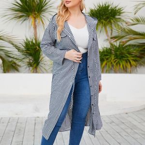 Oberbekleidung Plus Size Damen Kapuzen-Langhemdjacke Ärmel kariert Lässiger Herbst-Wintermantel L - 4XL Marke