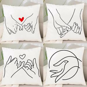 Pillow Square Stick Figure Print Pillowcase Black White Hand Printing Home Sofa Coffee Shop Cover Rest Decoration