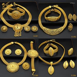 Halsband örhängen set aniid afrikansk guldpläterad tofs pendelle armband uppsättningar för kvinnor dubai smycken nigerianska bröllop smycken gåvor